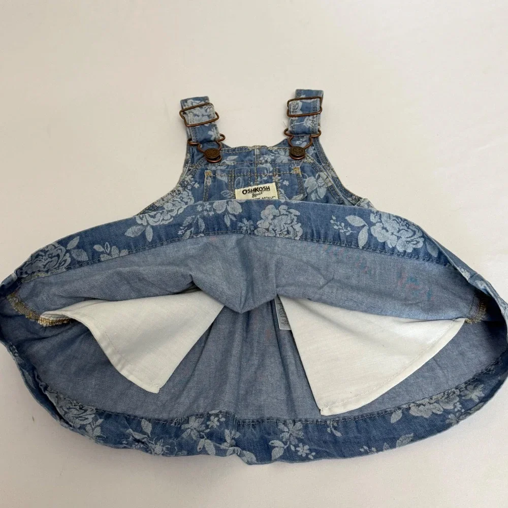 OshKosh Bgosh Baby Girls Blue Floral Denim Overall Dress Jumper Vestbak 6 Months